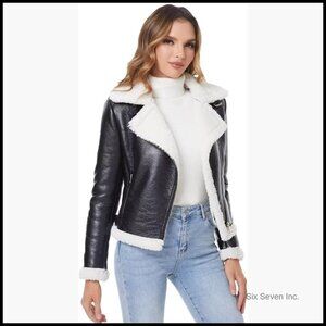Faux Leather Jacket with Faux Fur Lining, Winter Coat, Aviator Style